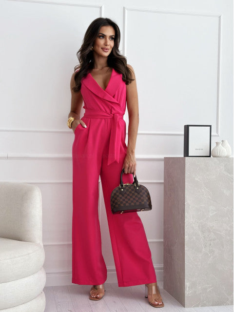 Sleeveless Jumpsuit with Wrap V-Neck and Wide Legs