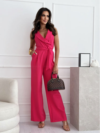 Sleeveless Jumpsuit with Wrap V-Neck and Wide Legs