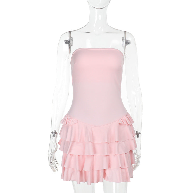 Strapless Bodycon Mini Dress with Tiered Ruffle Skirt