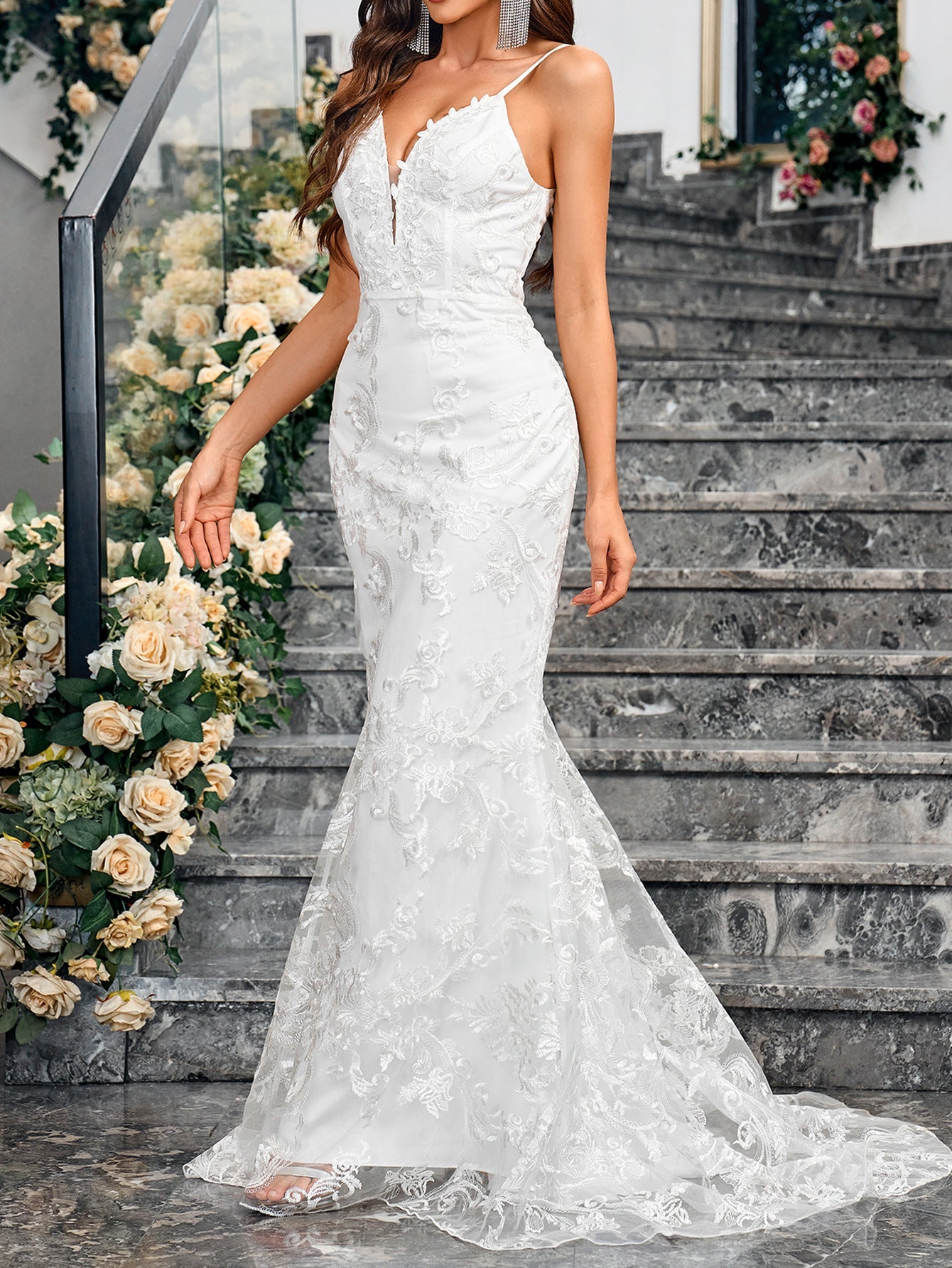 Lace Fishtail Maxi Dress with Open Back