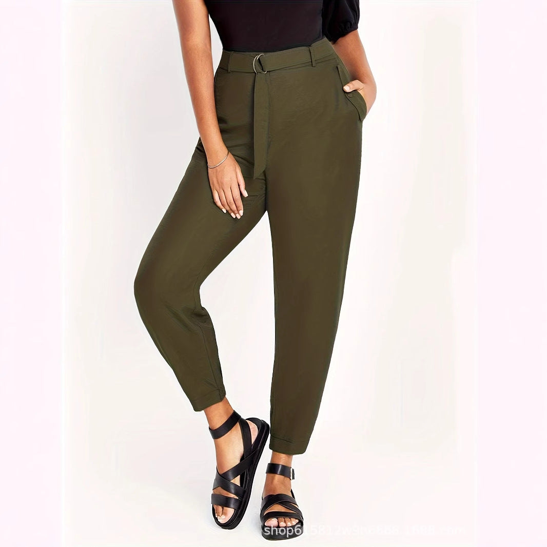 High-Waist Jogger Pants with D-Ring Belt