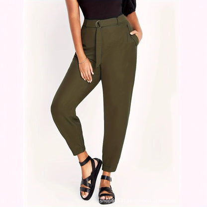 High-Waist Jogger Pants with D-Ring Belt