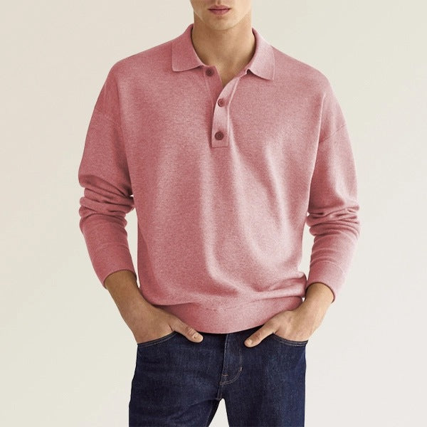 Long-Sleeve Knit Polo Shirt with Button Placket