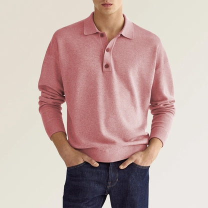 Long-Sleeve Knit Polo Shirt with Button Placket
