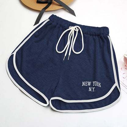 High-Waist Dolphin Shorts with Letter Print and Contrast Trim