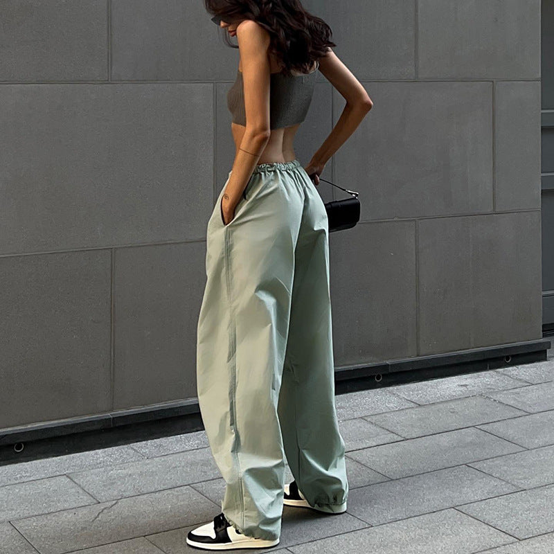 Loose Parachute Trousers with Drawstring Waist and Cuffs