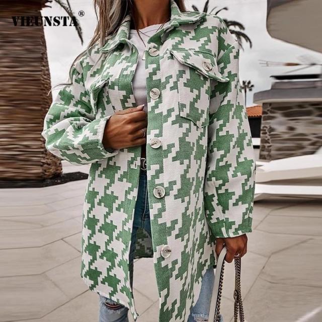 Houndstooth Longline Shacket with Button Front