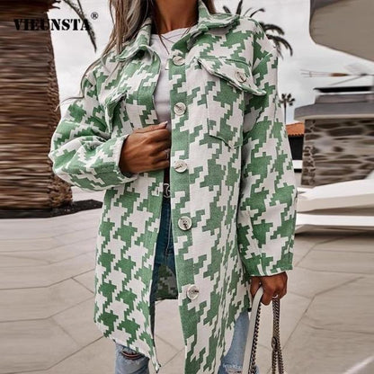 Houndstooth Longline Shacket with Button Front