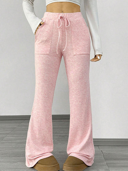 High-Waist Flared Pants with Lace-Up Waist and Patch Pockets
