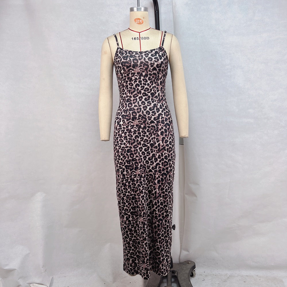 Leopard Print Bodycon Maxi Dress with Backless Detail
