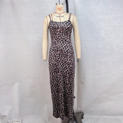 Leopard Print Bodycon Maxi Dress with Backless Detail