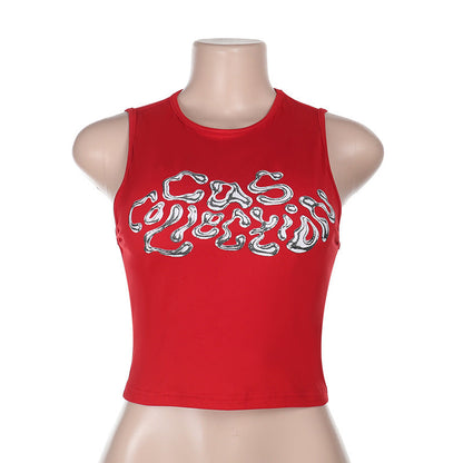 Tight Fit Sleeveless Anime Graphic Pullover Vest Red