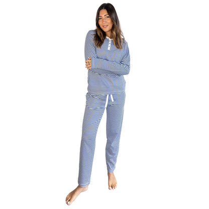 Striped Slim Fit Two-Piece Set with Henley Neck and Drawstring