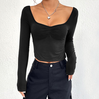 Slim Fit Cropped Top with Ruched Bust and Sweetheart Neckline