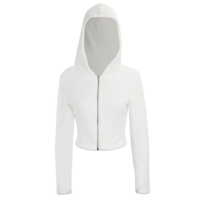 Slim Fit Cropped Zip-Up Hoodie in Plush Fabric