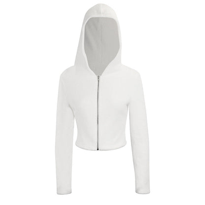 Slim Fit Cropped Zip-Up Hoodie in Plush Fabric