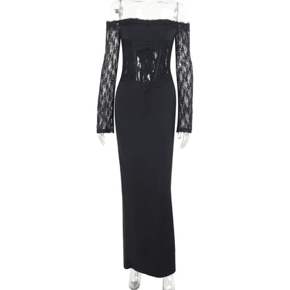 Bodycon Maxi Dress with Off-the-Shoulder Lace Bodice