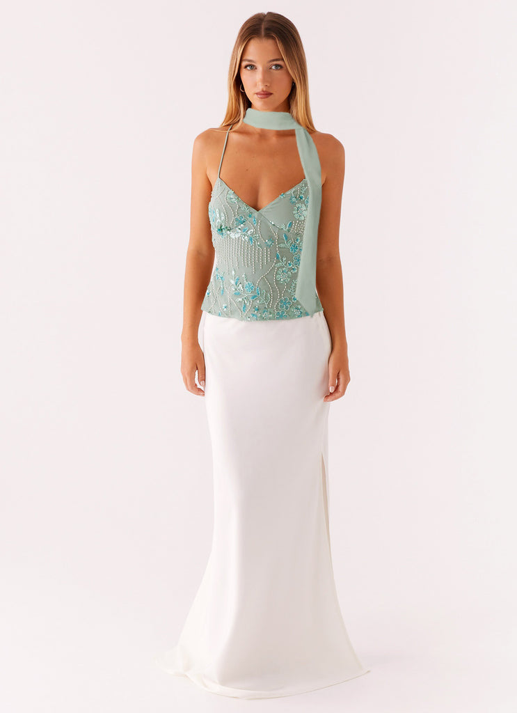 Floral Sequined Camisole Top with Matching Scarf