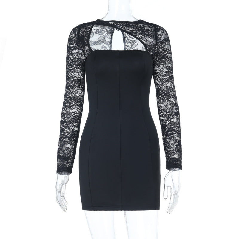 Bodycon Mini Dress with Long Lace Sleeves and Cutout Detail