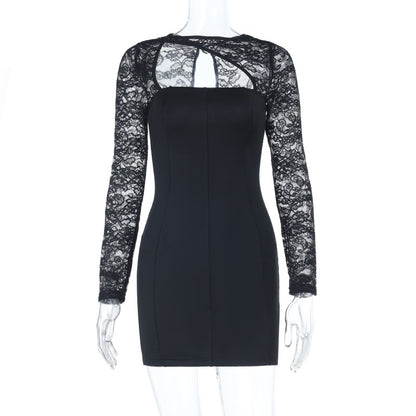 Bodycon Mini Dress with Long Lace Sleeves and Cutout Detail