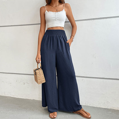 Casual Wide-Leg Pants with High Smocked Waist