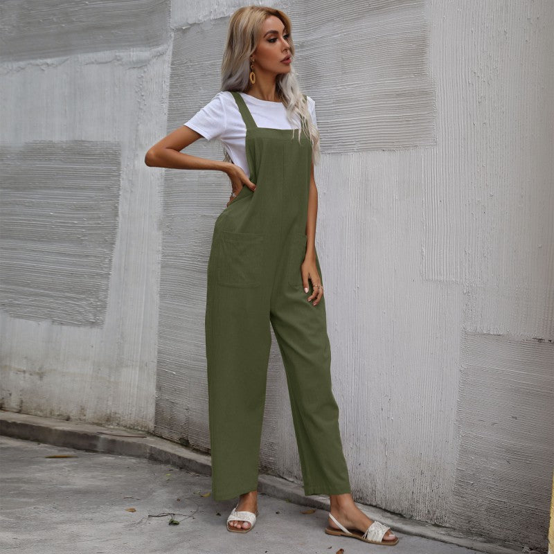 Loose Fit Cotton Linen Suspender Jumpsuit