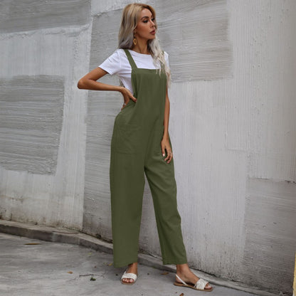 Loose Fit Cotton Linen Suspender Jumpsuit