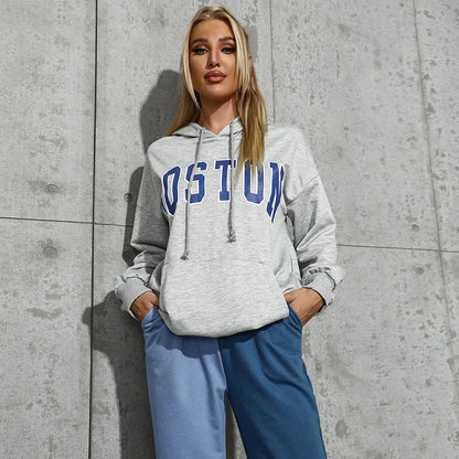 Oversized Letter Print Hoodie with Kangaroo Pocket