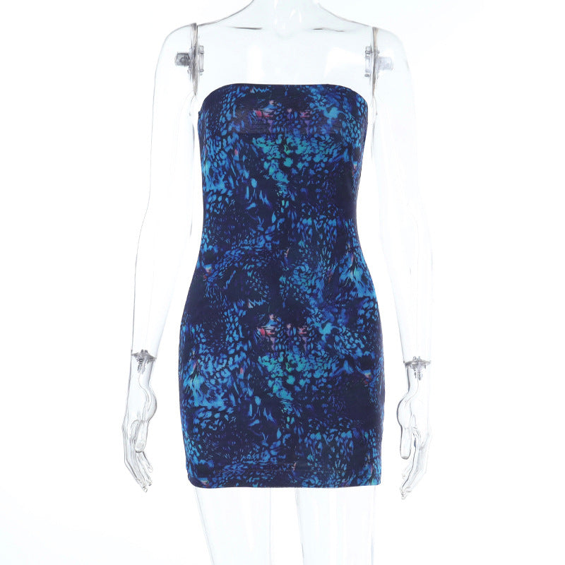Strapless Backless Bodycon Mini Dress with Geometric Print