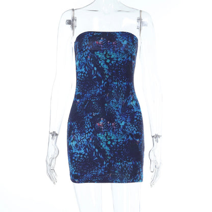 Strapless Backless Bodycon Mini Dress with Geometric Print