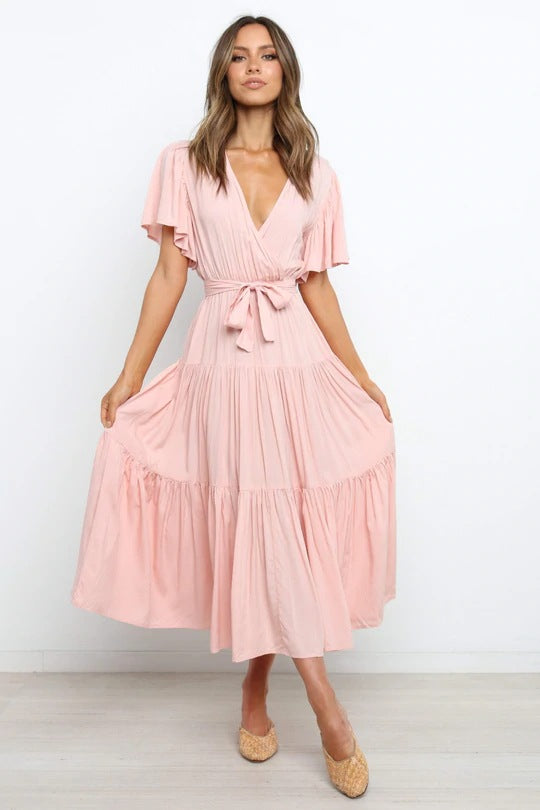 Tiered Maxi Dress with Wrap V-Neck and Flutter Sleeves