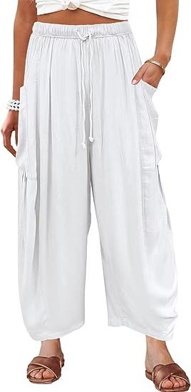Wide-Leg Pleated Pants with Drawstring Waist and Patch Pockets