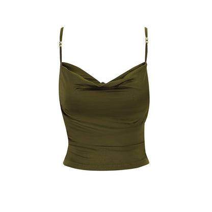 Slim Fit Ruched Crop Top with Cutout Detail