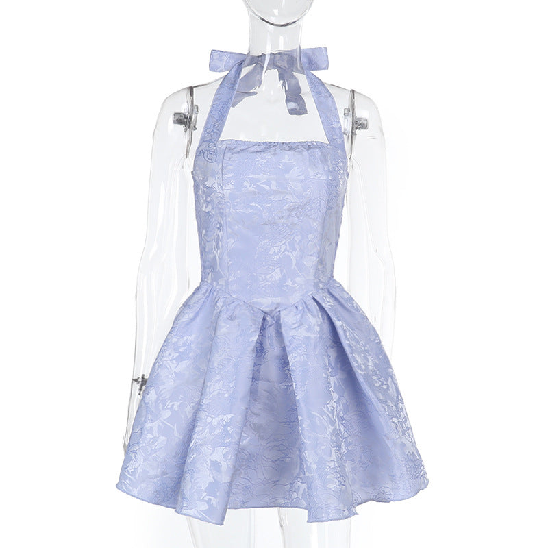 Slim Fit Jacquard Halter Neck Dress Elegant