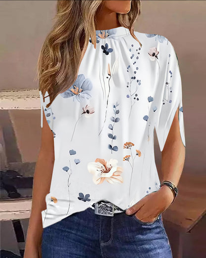 Abstract Print Top with Crewneck and Half Sleeves