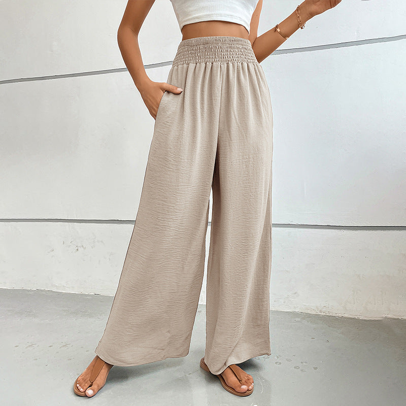 Casual Wide-Leg Trousers with High Smocked Waist