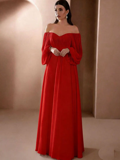 A-Line Maxi Dress with Off-Shoulder Balloon Sleeves
