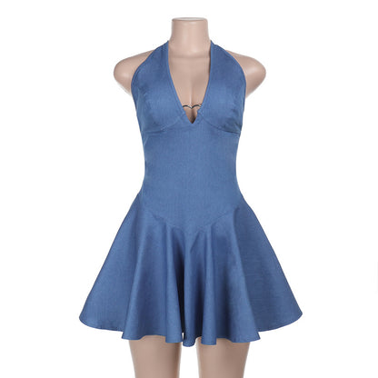 Fit and Flare Halter Mini Dress with Heart Buckle Detail