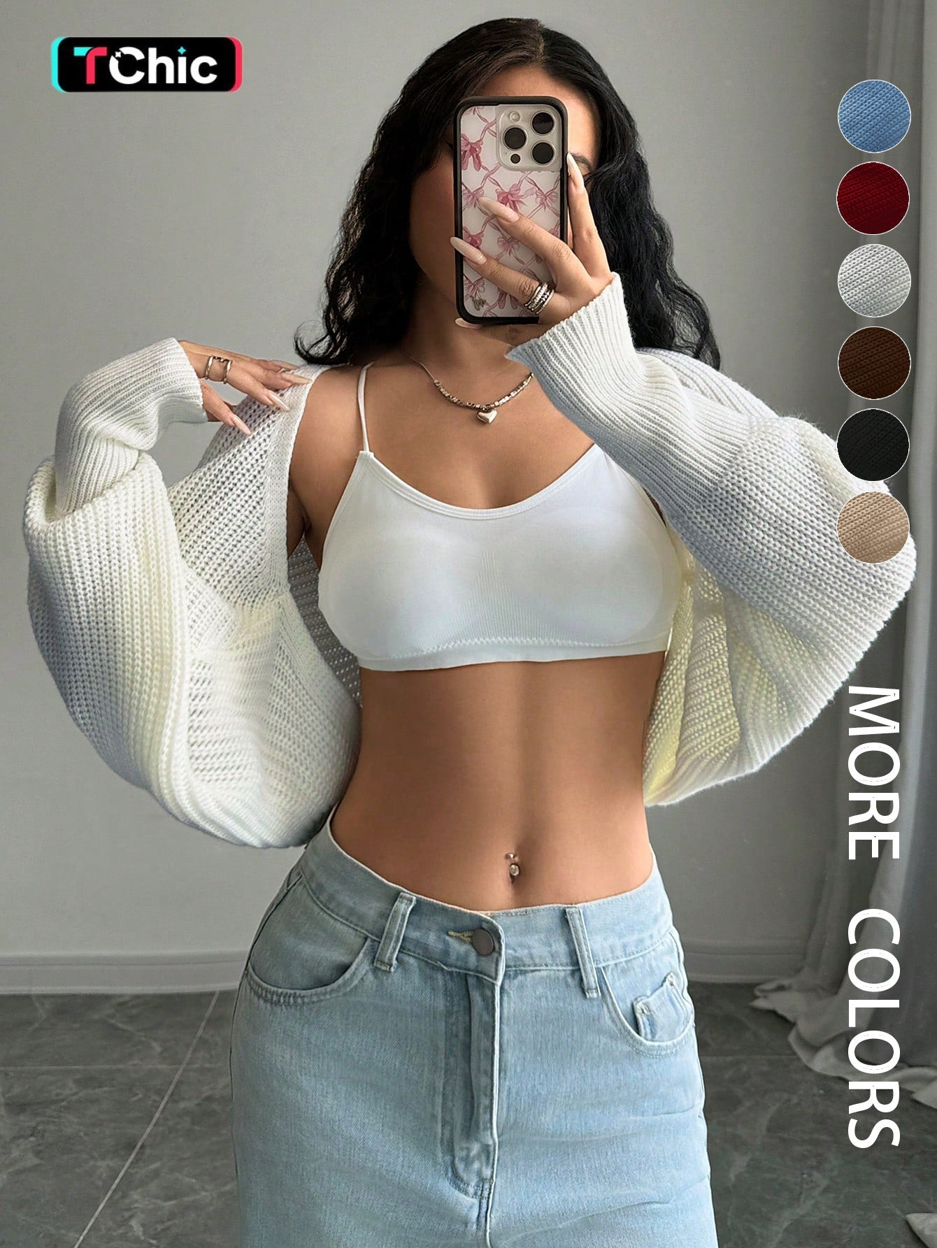 Loose-Fit Knit Shrug Cardigan with Long Sleeves