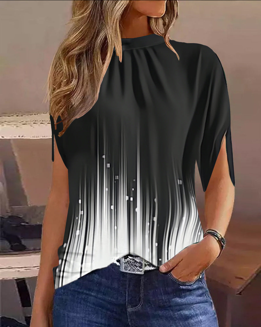 Abstract Print Top with Crewneck and Half Sleeves