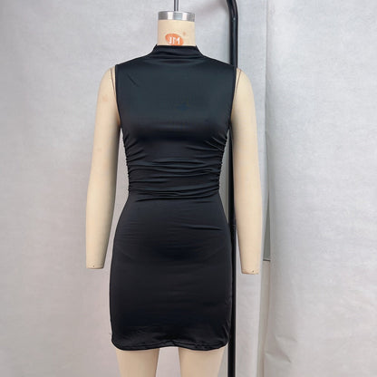 Sleeveless Mock Neck Bodycon Mini Dress with Ruched Sides