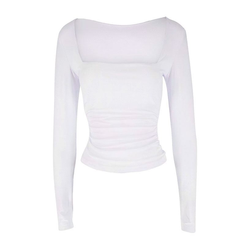 Slim Fit Square Neck Long Sleeve Cropped Top