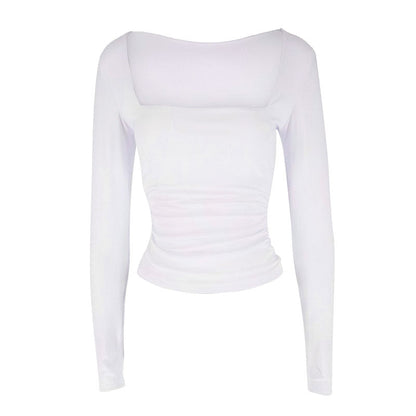Slim Fit Square Neck Long Sleeve Cropped Top