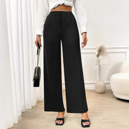 High Waist Wide Leg Pants with Stretch Fabric