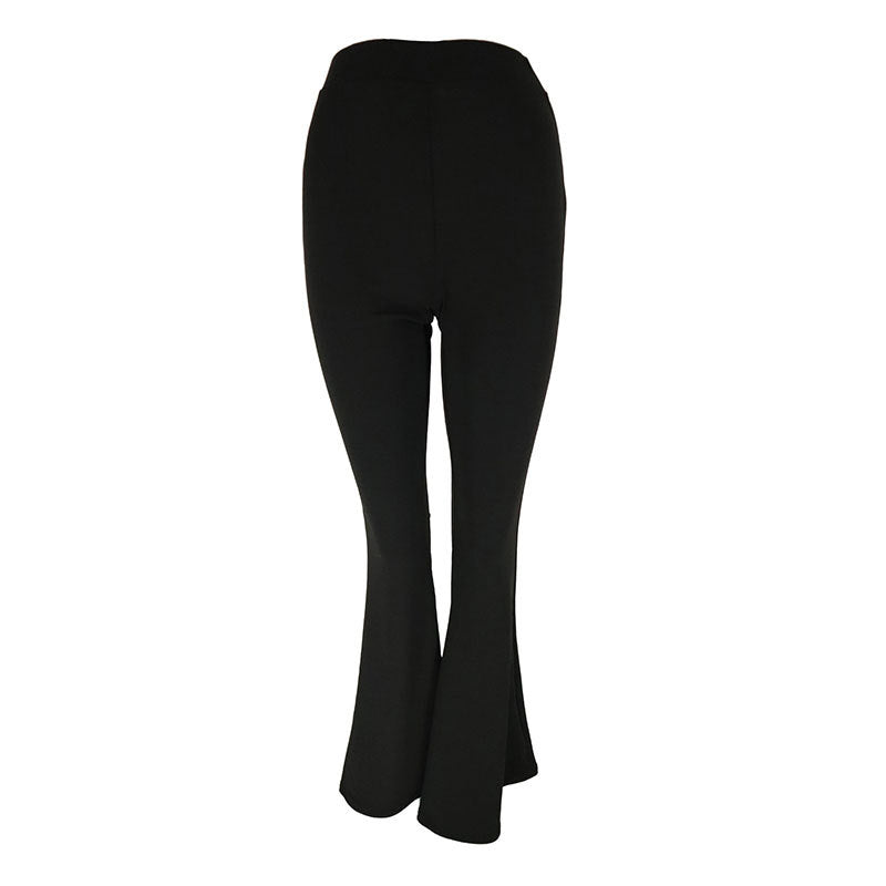 High-Waist Flared Trousers in Black Polyester Blend