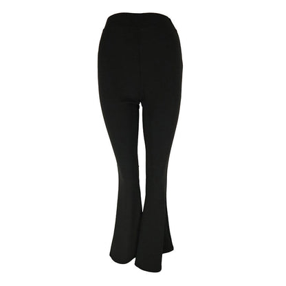 High-Waist Flared Trousers in Black Polyester Blend