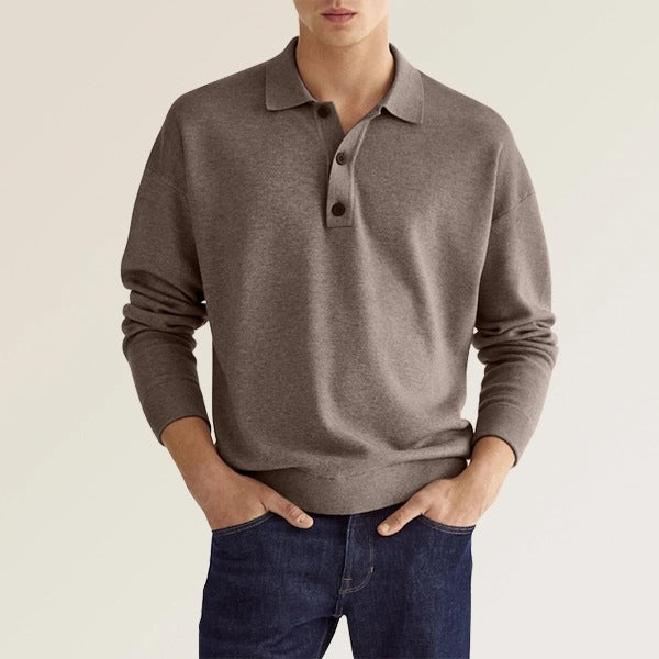 Long-Sleeve Knit Polo Shirt with Button Placket