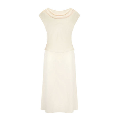 Solid Apricot Satin Skirt Set with Cowl Neck Top and Long Skirt