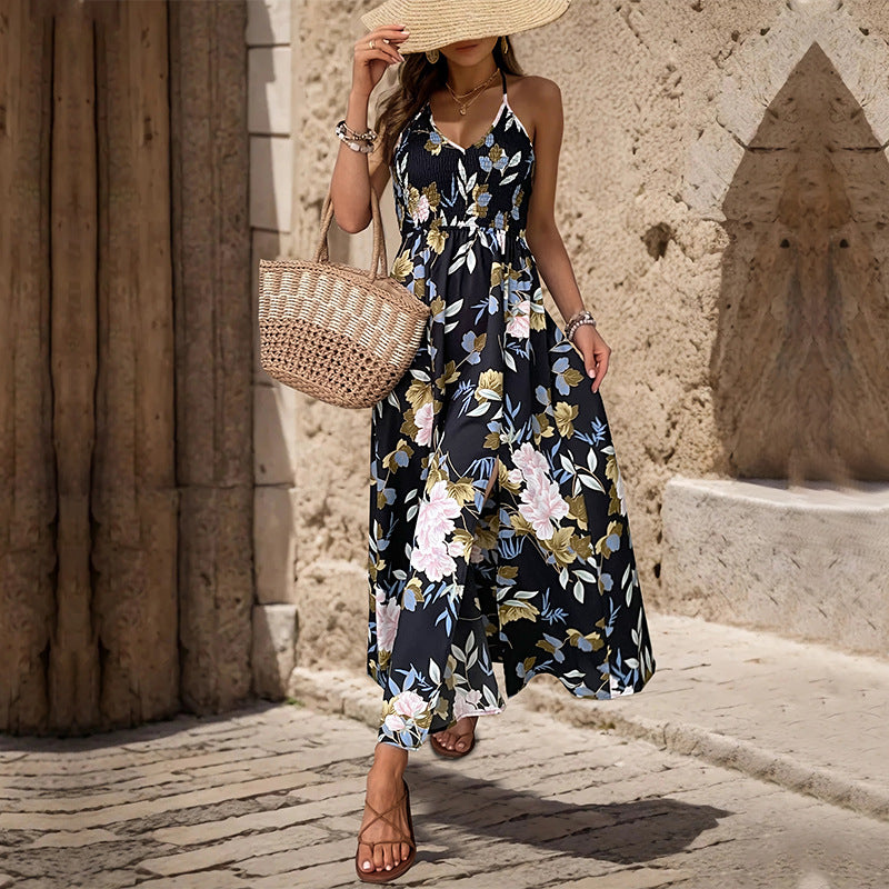 Floral Maxi Dress with Smocked Waist and Side Slit