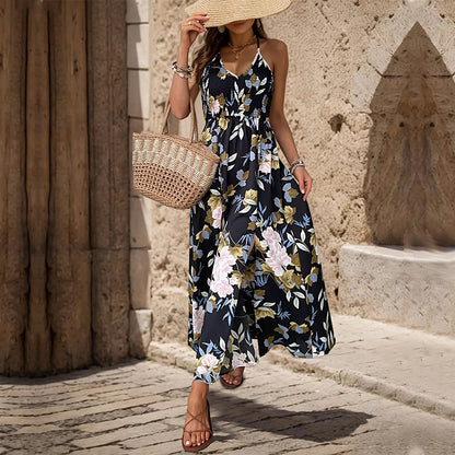 Floral Maxi Dress with Smocked Waist and Side Slit